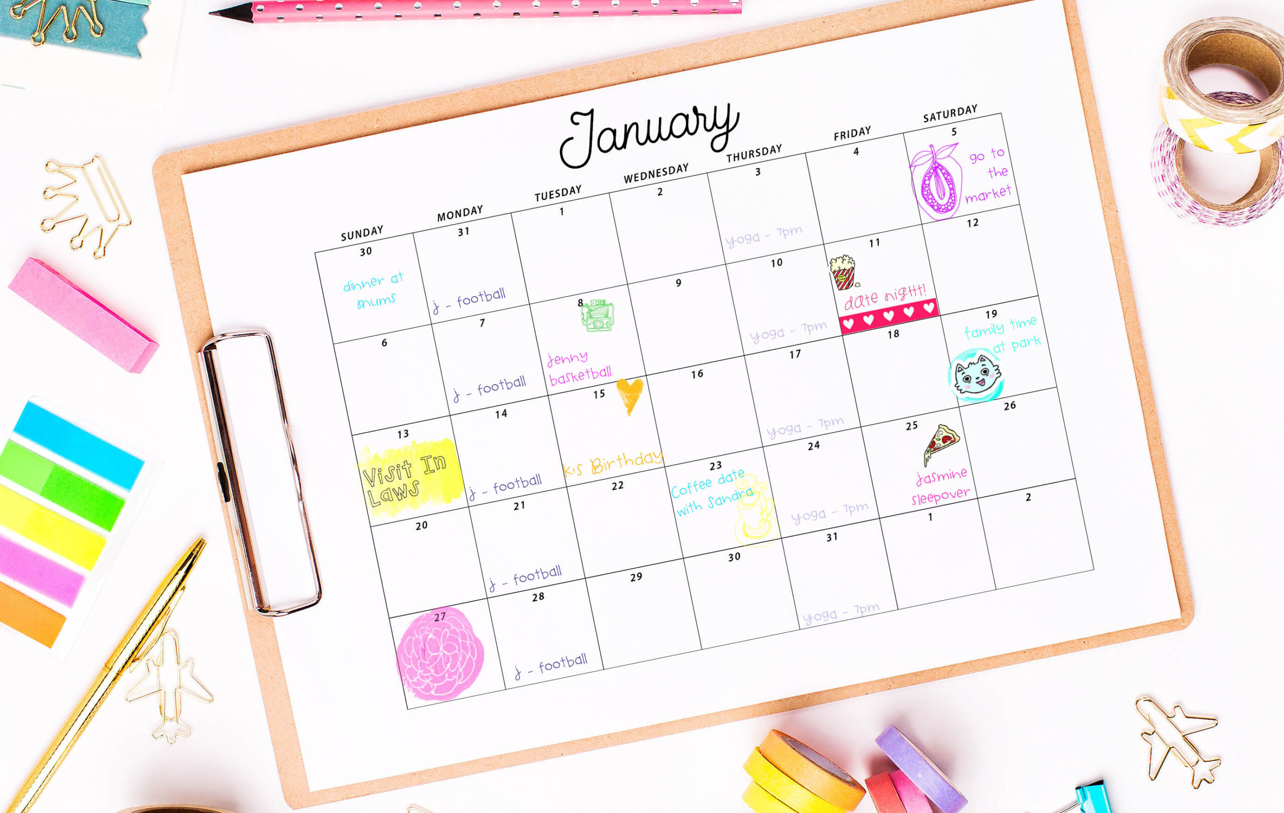 Effective planner system - colour coding calendar